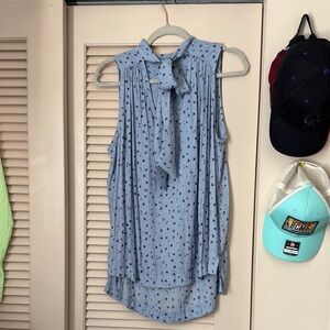 Blue Sleeveless Top with Bow Detail